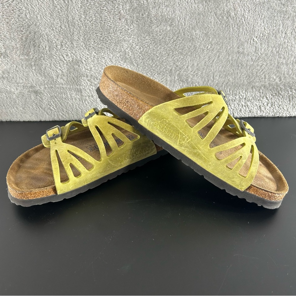 BIRKENSTOCK Granada Soft Footbed Lime Green Suede Leather Sandals Size 37 US 6 - Picture 2 of 9